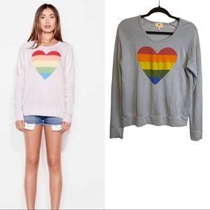 Sundry Baby Blue French Terry Rainbow Heart Crew Neck Sweatshirt NEW WITHOUT TAG